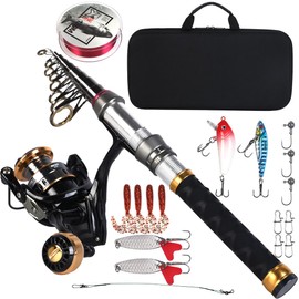 CastWisp Premium Telescopic Fishing Rod and Reel Combo Set Carbon Fiber Spinning Pole with Lures, Hooks, and Carry Bag Perfect for Saltwater Freshwater Fishing, Travel Friendly Kit for Anglers