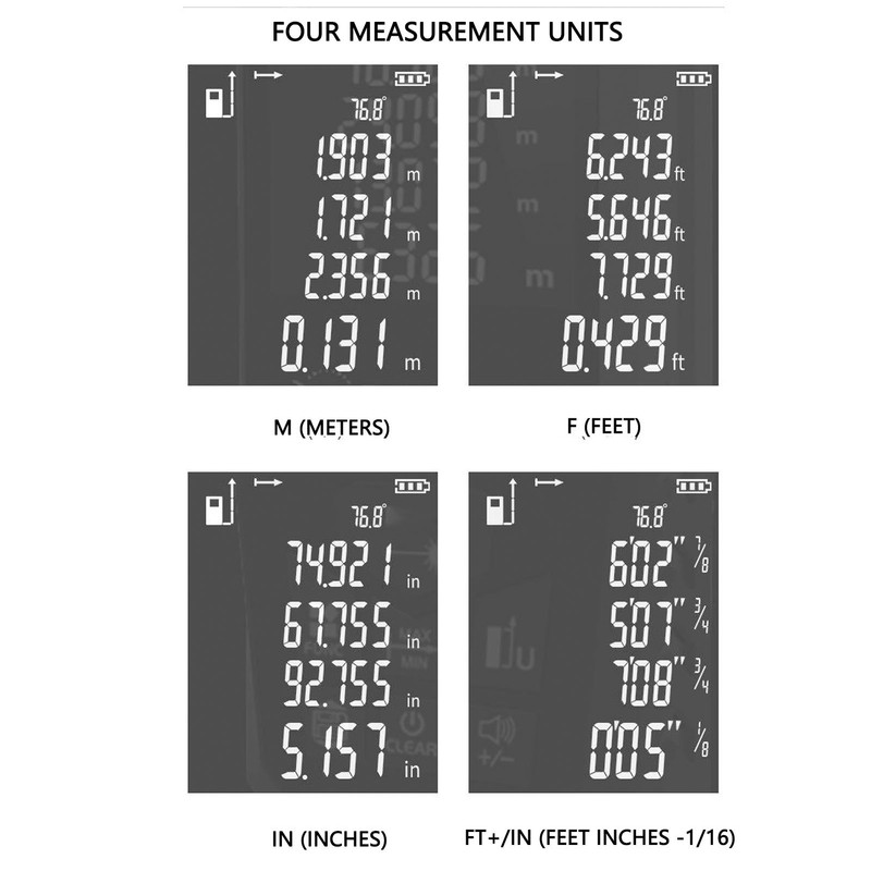 Laser Measure 0.05‑100m 2.4 Inch LCD Backlit Screen IP54 Waterproof