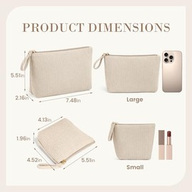 MAGEFY 2PCS Cosmetiquera para Maquillaje, Bolsa de Maquillaje de Pana y Cosmetiquera Pequeña para Mujer, Estuche con Bolsillos Deslizantes (Beige, Min