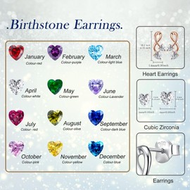 Earrings for Women, S925 Sterling Silver Birthstone Heart Studs Earring for Girlfriend Wife, Anniversary Birthday Christmas Valentines Mothers Day Gifts Jewelry for Womens Wife Her Mom (Rose Gold Plated-White Cz)