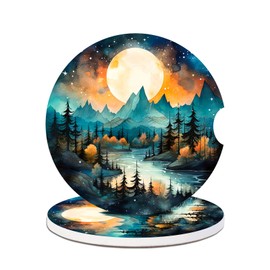 Car Cup Holder Coaster - Mountains Nature Scenery 2 Pack Absorbent for Cup Holders,Universal Anti Slip Insert Absorbent Ceramic Car Cup Holder Coaster with A Finger Notch