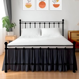 Shreem - Falda de cama con volantes y esquinas divididas, estilo fruncido, 100% microfibra, caída de 12 pulgadas, falda de cama con volantes y plataforma, Queen, gris oscuro