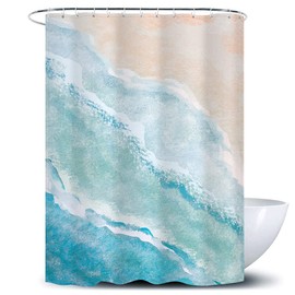 D&Mhomedecor Watercolor Blue Shower Curtain Ocean for Bathroom Sea Waves Beach Fabric Bath 72x72 inch Shower Curtain Nature Scenery for Bathroom Bathtub Home Decor Abstract Stall Waterproof 12 Hooks