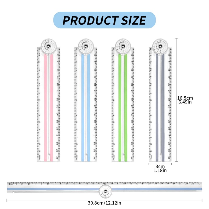 Gukasxi 4 Psc Folding Ruler 30cm Transparent Ruler Foldable Ruler