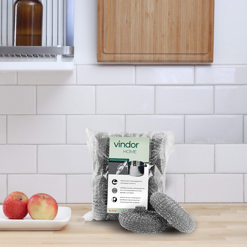 VINDOR Stainless Steel Scourers - Cleaning Sponge, Steel Wool Scourer,