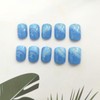 Press on Nails Short Square Fake Nails Blue White Acrylic