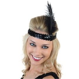 Sequins Feather Headpiece 1920s Carnival Party Accessory Party Feather Headband 12pcs (All black)