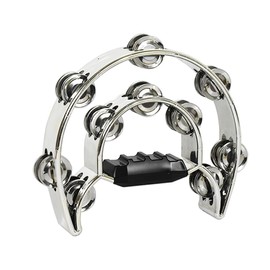 ENNBOM Metal Jingles Hand Held Tambourine Double Row Tambourine for Adult Half-Moon Musical Tambourine for Church, KTV, Party (Silver-1 PC)
