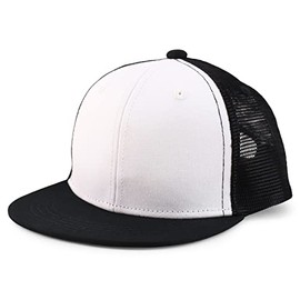 Armycrew - Gorra de malla plana para bebés a jóvenes, Blanco Negro, Medium