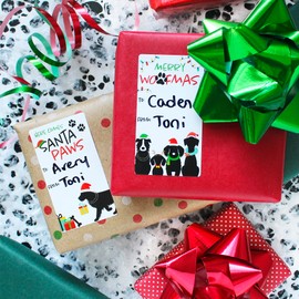 Santa Paws Christmas Gift Tags, Peel and Stick Puppy Dog Christmas Gift Tags, 42 Count Merry Woofmas Pet Holiday Gift Wrap Tags