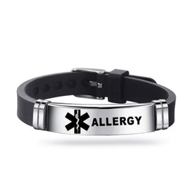 LuxglitterLin Sport Silicone Medical Alert ID Bracelets for Women Laser Engraved Adjustable Wristband Bangle Jewelry 8.5"