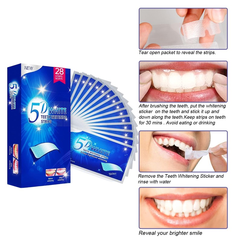 5D Teeth Whitening Strips with 30-Minute Application, Visible Brightening Teeth