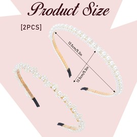 Tweruna 2 Pack Rhinestones Imitation Pearl Headband, White Sparkly Beaded Headband for Women Girls, Hair Accessories for Birthday, Wedding Bridal Hair Hoop, Party