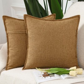 Madizz Set of 2 Linen Cushion Covers 22x22 inch, 55x55 cm, Ginger Soft Decorative Throw Pillow Cases for Sofa Bedroom Pillow Shell