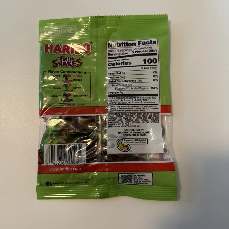 HARIBO 4 Pack Haribo Twin Snakes Sweet & Sour Gummi