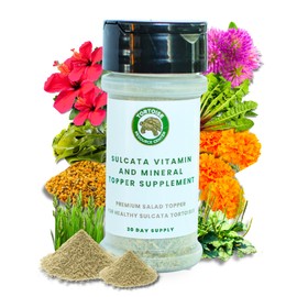 Sulcata Tortoise Calcium, Vitamin and Mineral Topper Supplement | Salad Topper for Baby Sulcata Tortoises | Promotes Health, Immunity and Strong Shell | 30-Day Supply in Easy to Use Shaker