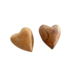 HolyRoses Small Olive Wood Comfort Hearts | Solid Carved Ornaments Table Decoration | Packed in Organza Bag (2)