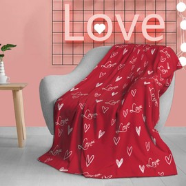 Valentines Day Blanket Super Soft Fuzzy Warm and Cozy Red Love Heart Throw Blankets Girlfriend Wife Couple Gift Throws Holiday Theme Decorative for Winter Bedding Couch Sofa Bed 60 x 50 inch