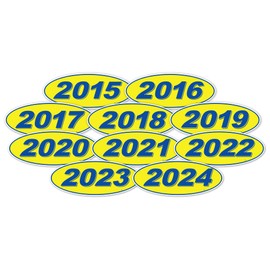 Oval Model Years Window Stickers - Multi-Year Pack (Blue on Yellow)