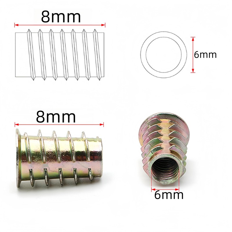 NACX M6 x 8mm Threaded Inserts Nuts, Hex Drive Threaded