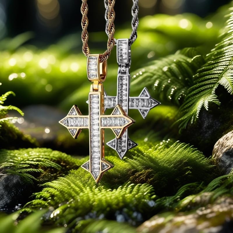 Zsllzm Cross Chain for Men Iced Out Gold Plated Cubic