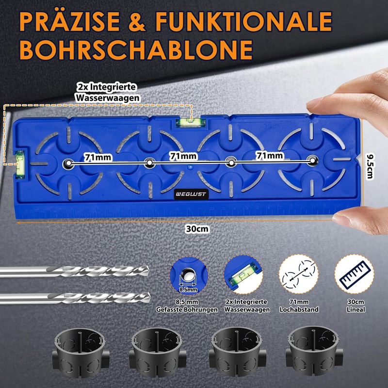 WEGLUST Drilling Template with Spirit Level and Ruler - Multifunctional