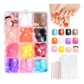 Kit Pedicura Uñas Postizas Para Pies Con Pegamento 288pcs                                                                                             