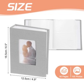 sourcing map Photo Album, 4 x 6 Linen Cover Photo Album Small Photo Album Book for 100 Pockets Hold 100 Pictures for Wedding Family Anniversary Engagement Travel, (Grey)