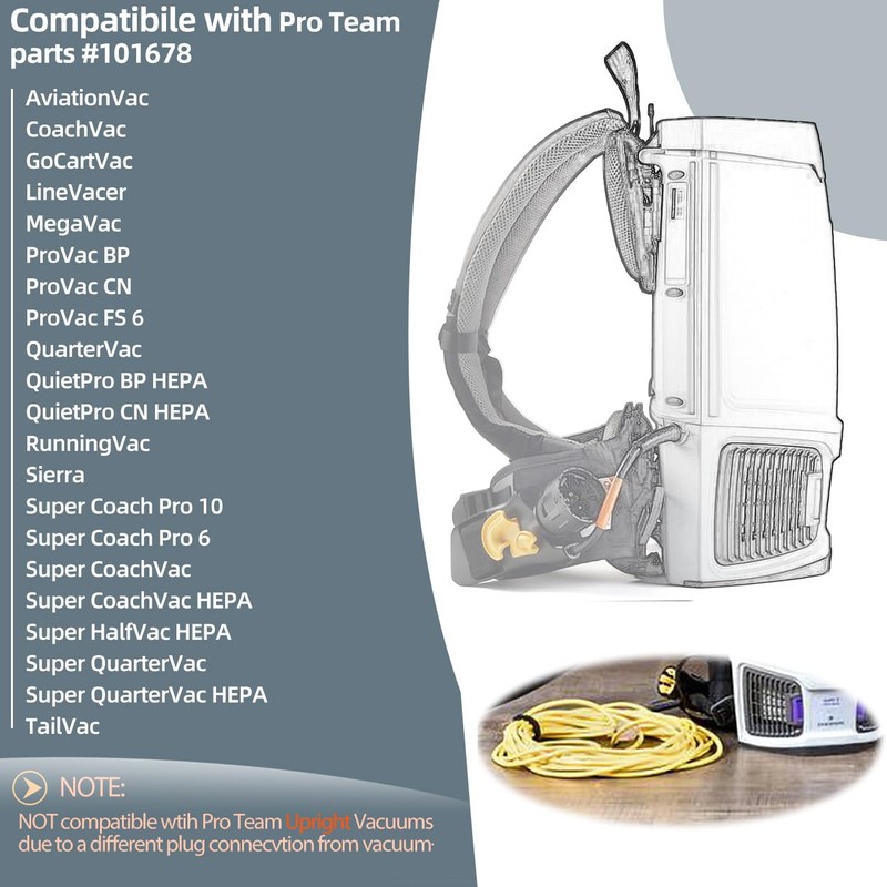 50ft 101678 Extension Cord Compatible with Pro Team Backpack Vacuum