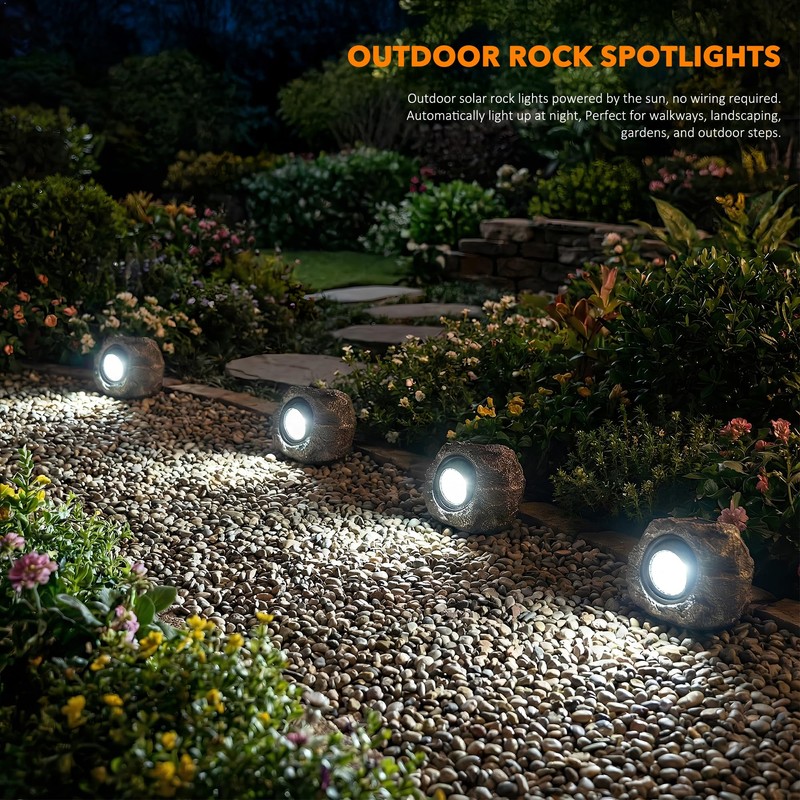 Candieslife Solar Rock Lights Outdoor Garden Waterproof - Super Bright