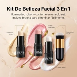 Paquete de 3 Barra de Contorno Maquillaje, Bronceador Resaltador y Tonos, de Rubor Lápiz de Contorno no Graso Impermeable, con Pinceles, Ideal para Co