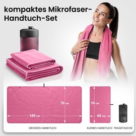 Mikrofaser Handtuch 2er Set: Schnelltrocknend, Kompakt, Leicht | Microfaser Microfiber Towel groß klein: Camping Fitness Sport Badetuch Sporthandtuch Reisehandtuch Mikrofaserhandtuch Fitnesshandtuch