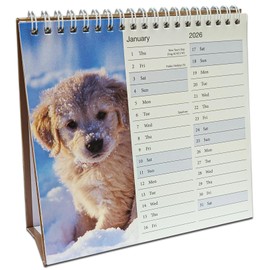 2026 Stand Up Desk Calendar – Flip Desktop Calendar with Wiro Binding – Free Standing Month to View Planner with UK Bank Holidays – Small Standing Desk Planner (Puppies)
