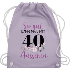 Shirtracer - Gym Bag Backpack - 40th Birthday - So gut kann man mit 40 aussehen - Blumenarrangement zum Forttieth - Purple/Black, 02 Pastel Purple