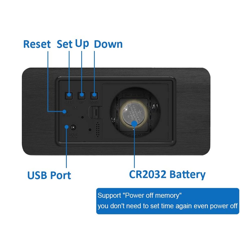 Lancoon Wooden Digital Clock - Multi-Function LED Alarm Clock with