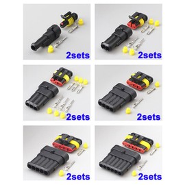 QitinDasen 12 Set Waterproof Car Electrical Connectors, Sealed Waterproof Electrical Connector Plug Socket Kit, for Car Truck Boat (1 Pin/2 Pin/3 Pin/4 Pin/5 Pin/6 Pin)