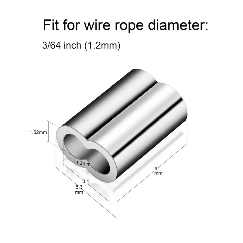QZOOVNJ 3/64"(1.2mm) Aluminum Crimping Loop Sleeve, Wire Rope Stop Sleeve,