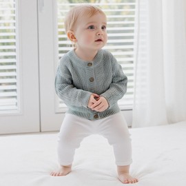 MAHUAOYIXI Baby Girls Boys Sweater Solid Color Cardigan Long Sleeve Button Up Knit Pullover Warm Sweater Toddler Clothes Knitwear Baby Jumpers Tops Casual for Fall Winter (Light Grey, 12-18 Months)