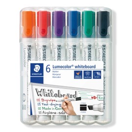 Staedtler Lumocolor 351 B WP6, Rotuladores for Pizarra Blanca, Estuche with 6 Marcadores de Colores Variados, Blíster with Seis Marcadores.