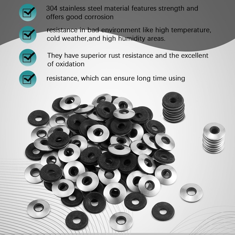 Mifoci 200 Pcs 5/16'' 304 Stainless Steel Rubber Washers Bonded