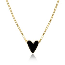 CANDYFACNY Black Heart Enamel Pendant Necklace for Women Gold Plated Love Paperclip Chain Necklaces Cute Preppy Heart Enamel Pendant Necklaces Trendy Jewelry Gifts
