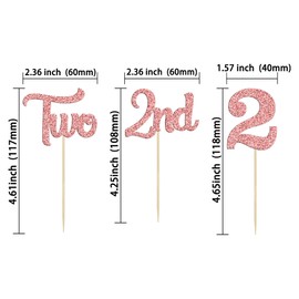 24 piezas de decoración para magdalenas de 2º cumpleaños con brillantina para baby shower, fiesta de cumpleaños, decoración de pasteles, suministros de oro rosa