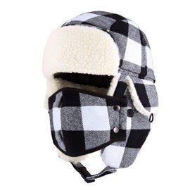 CHOK.LIDS Lumberjack Plaid Winter Trapper Unisex Premium Extra Strength Sherpa Ear Flap Chin Strap Cold Weather Outdoor Hat (White Plaid)