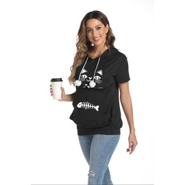 YYW Cat Pouch Hoodie Short Sleeve Puppy Kitten Pet Holder Carrier Hoodies Unisex Summer(Pattern B-Black, L)