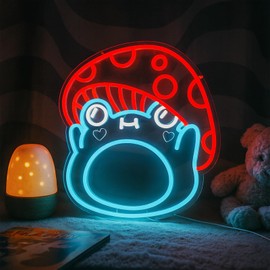 Frog Mushroom Neon Sign – LED Mushroom Light for Bedroom Wall Decor, USB Powered Frog Neon Lamp with Dimmer, Aesthetic Gameroom Accent for Bedroom, Dorm, Party, and Gift Idea for Friends