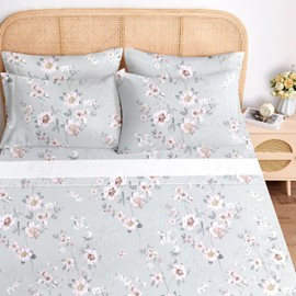 BYSURE Queen Sheet Set 6 Pieces (Grey Plum Flower), Cottage Core Botanical Patterned Sheets, Victorian Floral Microfiber Bedding Decor