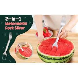 WOZTI Watermelon Fork Slicer Cutter,2-in-1 Stainless Steel Watermelon Slicer Cutter,Watermelon Dicer,Watermelon portable Slicer,Fruite Slicer Cutter Tool For Kitchen Home Campaign Gadget (2PCS)