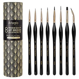 ARTEGRIA Pinceles para Detalles, Set de 8 Pinceles Miniatura con Punta Extra Fina y Mangos Ergonómicos, para Modelismo, Figuras y Pintar por Números para Adultos