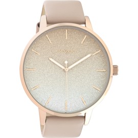 Oozoo Large Women's Watch with Leather Strap and 5-Minute Line Indexes on the Dial 48 mm Diameter in Various Variations, pink, Strap.