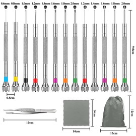 Precision Screwdriver 16 Pieces Repair Tool Watchmaker Kit with Tweezers, Cleaning Cloth and Storage Bag Set with Small Rotary Screws Watchmakers Precision Repair Tool, metallic